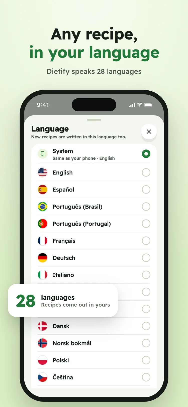Any recipe, in your language: Dietify speaks 28 languages